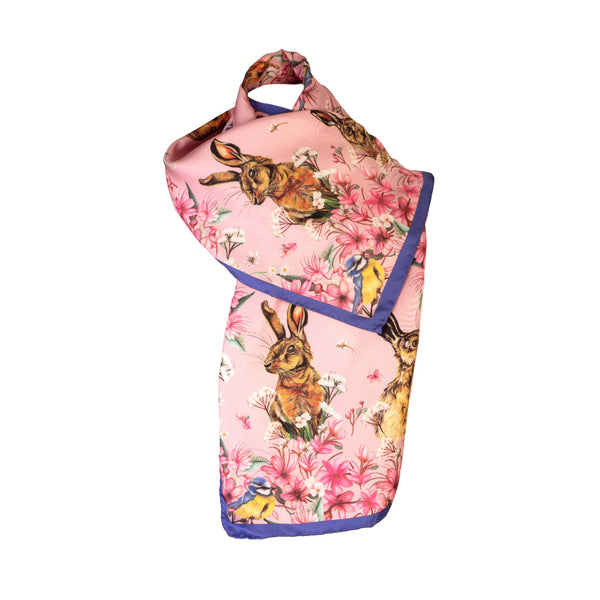 Pink Oopsie Daisy Narrow Silk Scarf