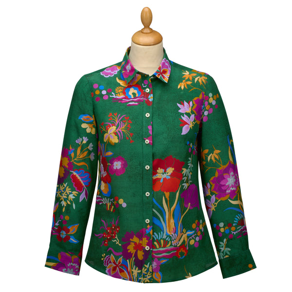 Kanazawa Flowers Crepe de Chine Silk Shirt Made with Liberty Fabric