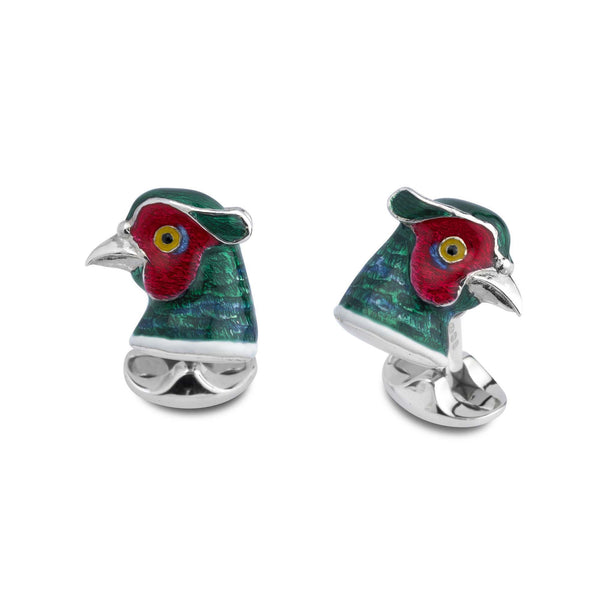 Pheasants Head Solid Silver Cufflinks