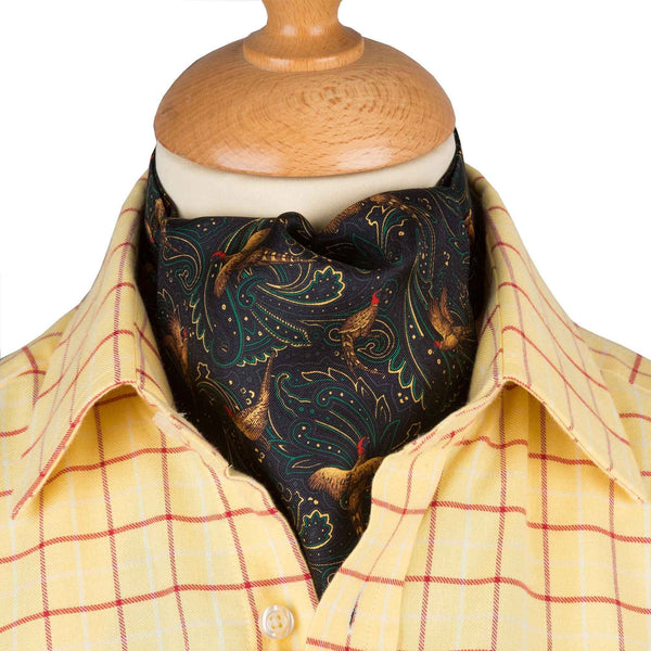 Navy Pheasant Silk Cravat
