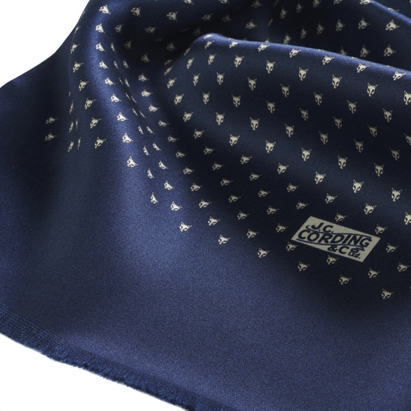 Navy Silk Fox Head Scarf