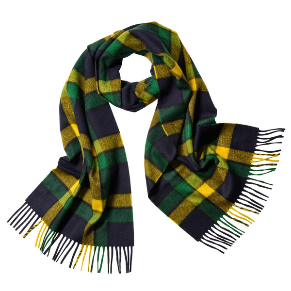 Navy Yellow Contrast Check Cashmere Scarf