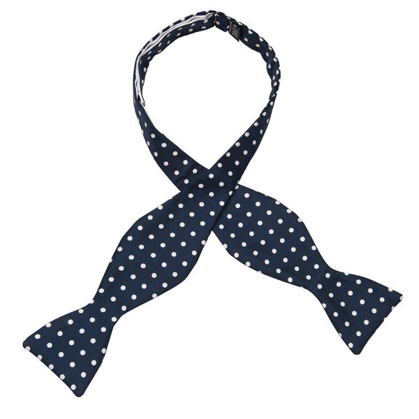Navy & White Spot Silk Bow Tie
