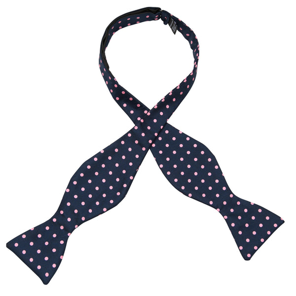 Navy & Pink Spot Silk Bow Tie