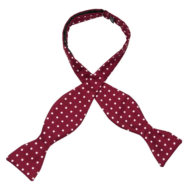 Burgundy & White Spot Silk Bow Tie