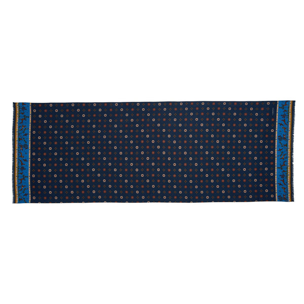 Navy Rose Wool & Silk Scarf