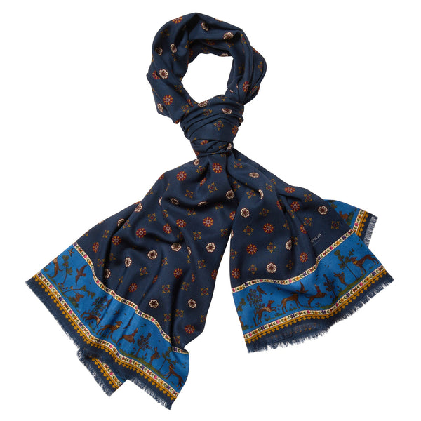Navy Rose Wool & Silk Scarf