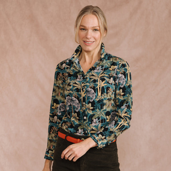 Tropical Babylon Crepe de Chine Silk Shirt Made with Liberty Fabric