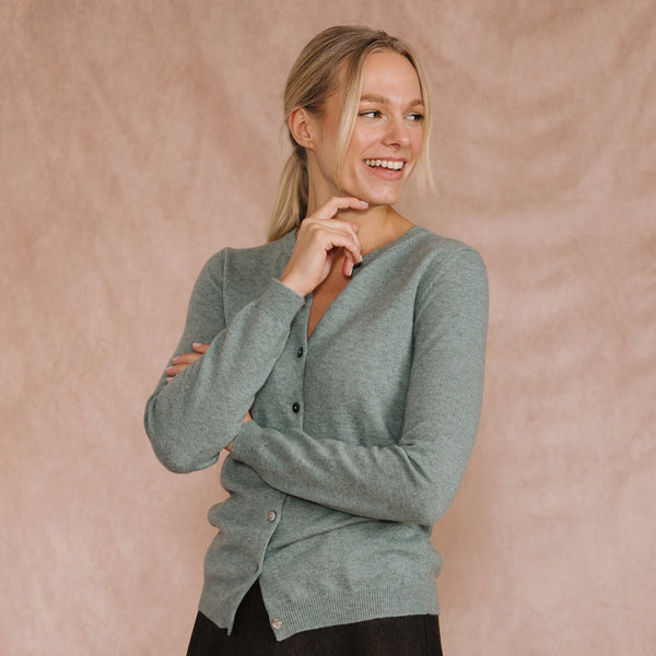Green Classic Cashmere Cardigan