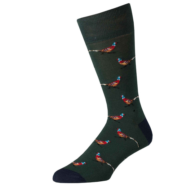 Green Wild Pheasant Fine Sock