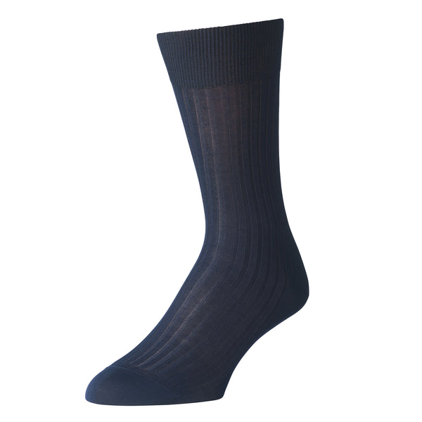 Navy Piccadilly Cotton Rib Sock