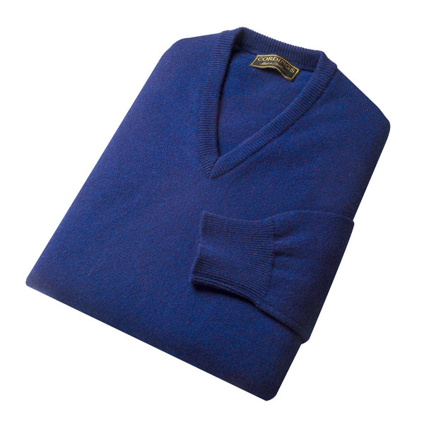 Indigo Blue Lambswool V-Neck Jumper