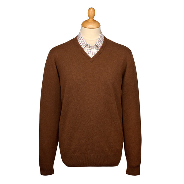 Brown Chestnut Lambswool V-Neck Jumper