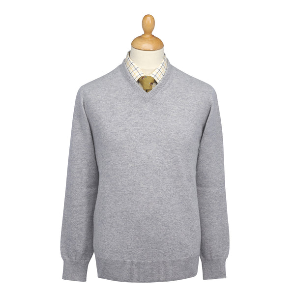 Light Grey Lambswool V-Neck Jumper