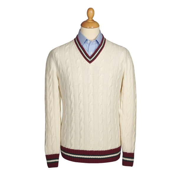 Cream Cable Wool and Cashmere Cricket Jumper