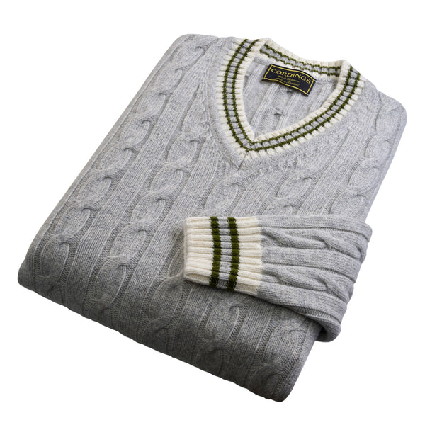 Grey Cable Wool and Cashmere Cricket Jumper