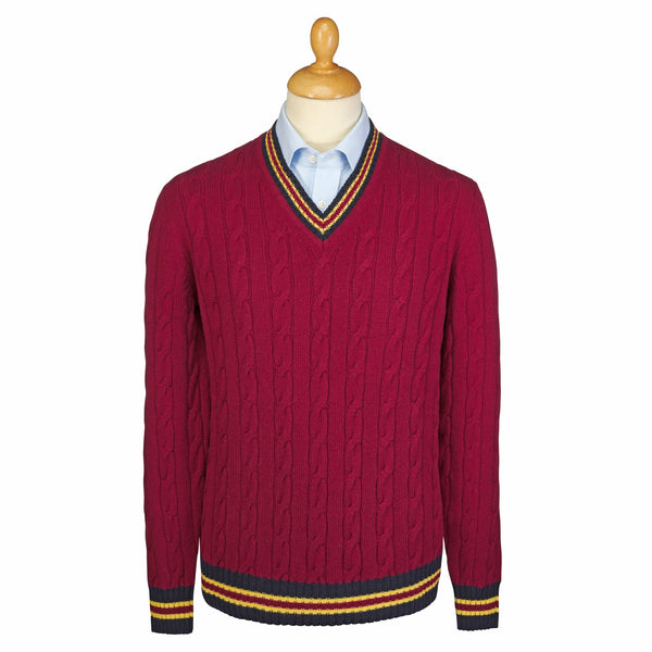 Burgundy Cable Wool and Cashmere Cricket Jumper
