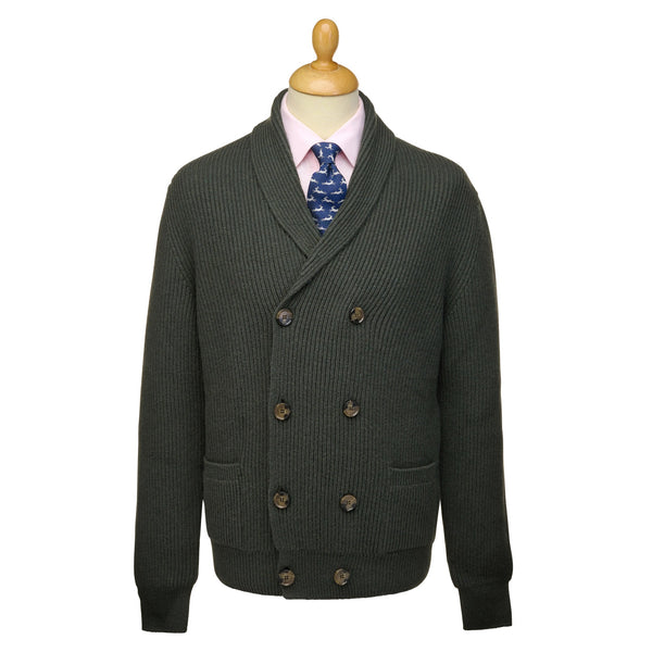 Loden Green Double Breasted Rib Cardigan