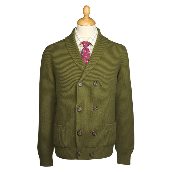 Green Double Breasted Rib Cardigan