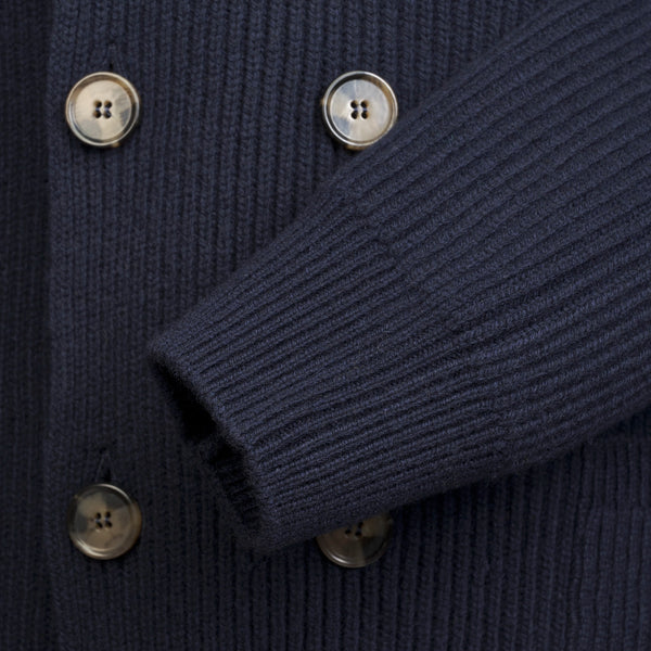 Navy Double Breasted Rib Cardigan