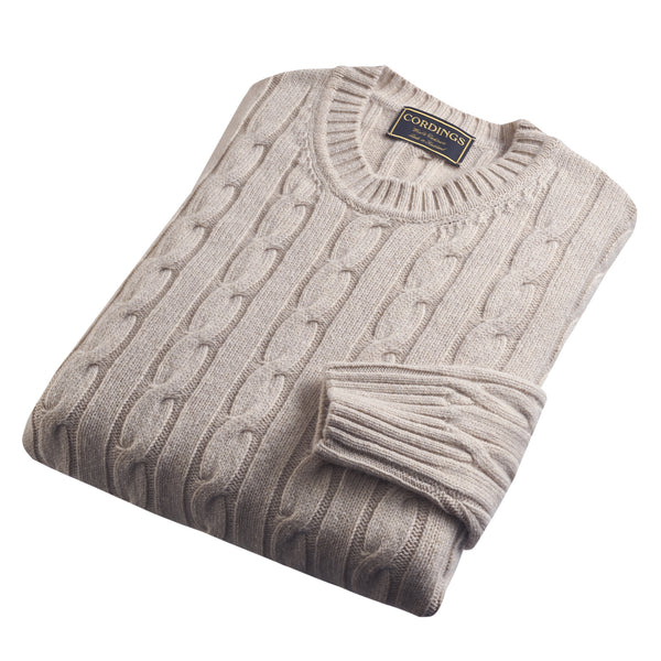 Ecru Wool & Cashmere Cable Crew Neck