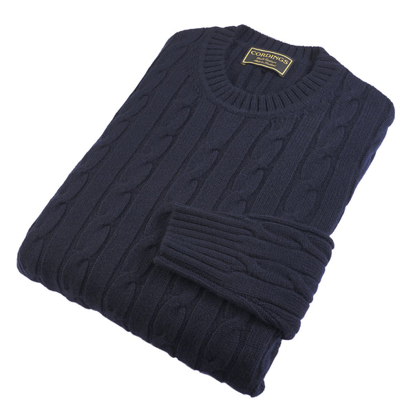 Navy Wool & Cashmere Cable Crew Neck