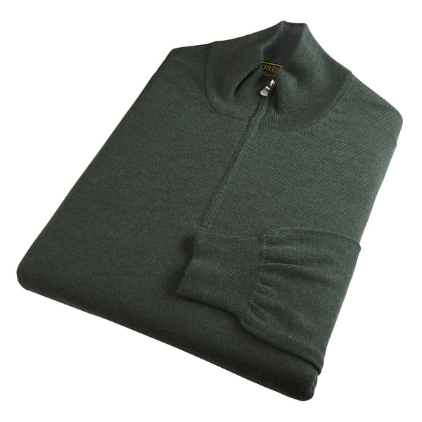 Fern Green 1/4 Zip Fine Wool Jumper