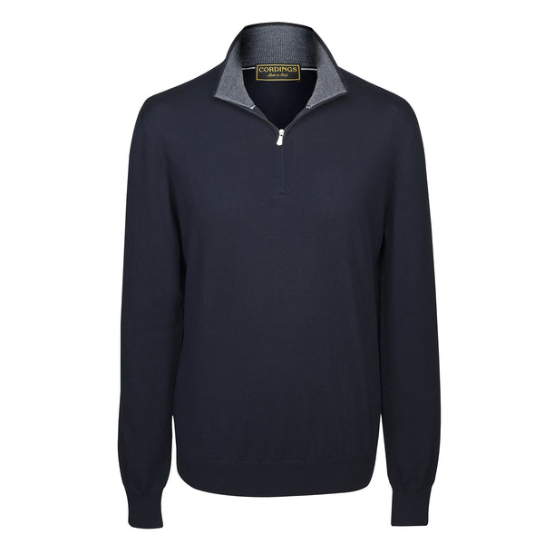 Navy 1/4 Zip Fine Wool Jumper