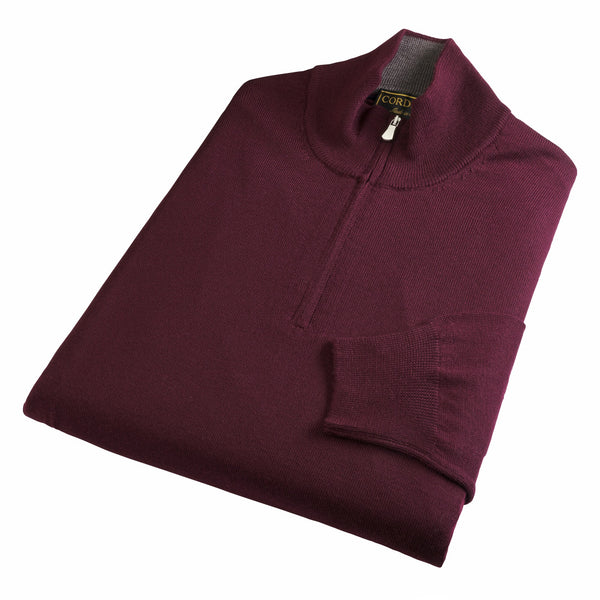 Burgundy 1/4 Zip Fine Wool Jumper
