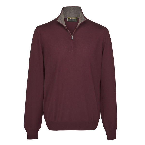 Burgundy 1/4 Zip Fine Wool Jumper
