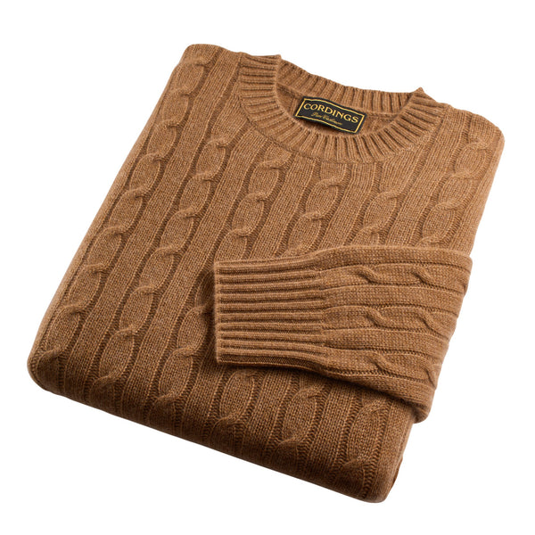 Toffee Brown Cashmere Cable Crewneck