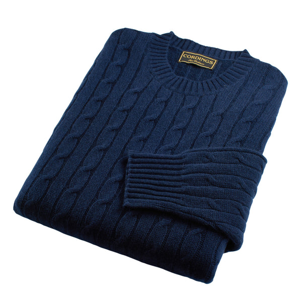Navy Cashmere Cable Crewneck