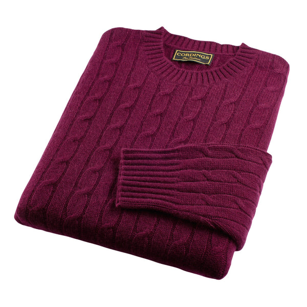 Burgundy Cashmere Cable Crewneck