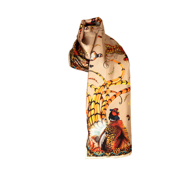Toffee Heads or Tails Silk Narrow Scarf