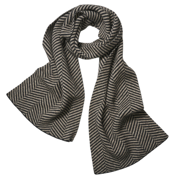 Black & Cream Possum Merino Chevron Scarf