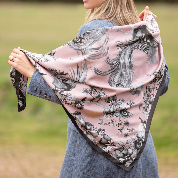 Airs & Graces Monochrome Pearl Pink Large Square Silk Scarf