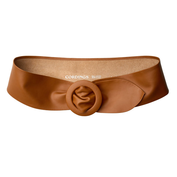 Tan High Waist Leather Curve Belt