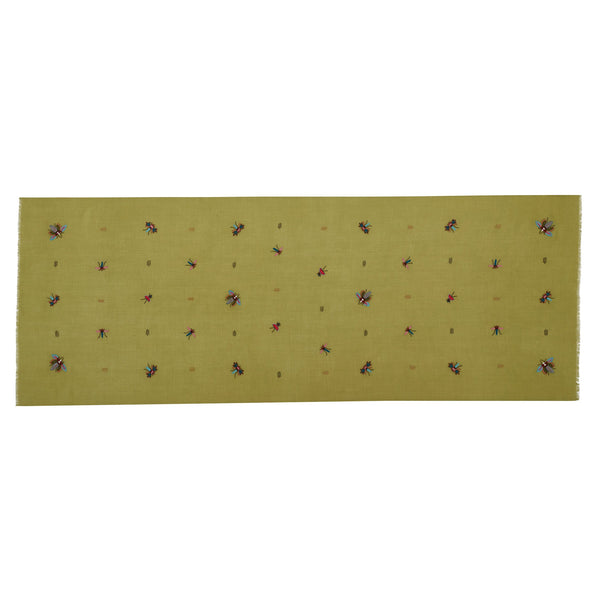 Green Wildlife Motif Silk Wool Scarf