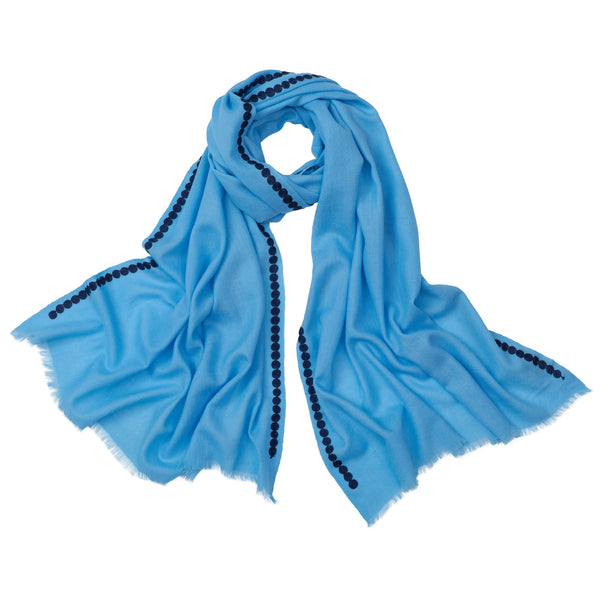 Blue Circle Motif Silk Wool Scarf