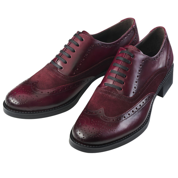 Deep Bordeaux Leather and Suede Brogue Shoes