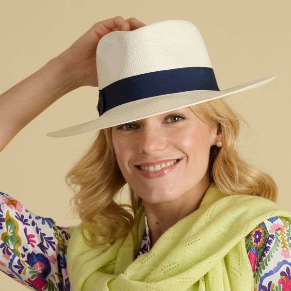 Navy Panama Contrast Band Hat