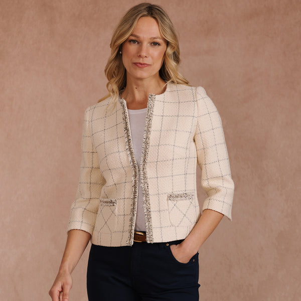 Cream Fringe Crop Jacket