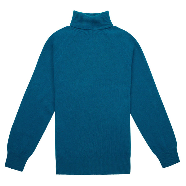 Teal Merino & Cashmere Roll Neck