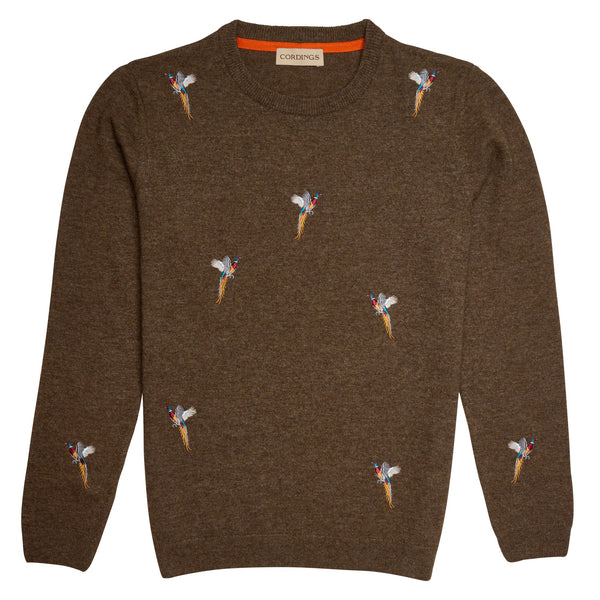 Taupe Pheasant Motif Crewneck