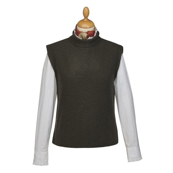 Olive Sleeveless Ribbed Roll Neck