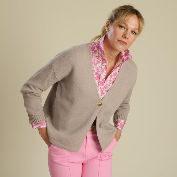 Taupe Lambswool & Cashmere Button Cardigan