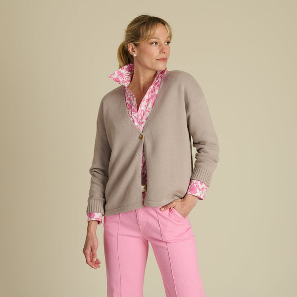 Taupe Lambswool & Cashmere Button Cardigan