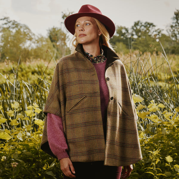T. Ba Brown and Green Check Tweed Reversible Cape