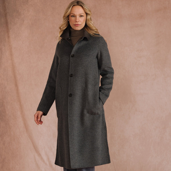 Olive Green Reversible Wool & Cashmere Long Coat
