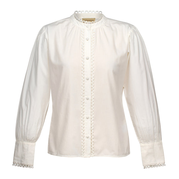 White Frogging Trim Cotton Blouse